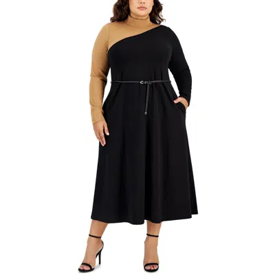 Anne Klein Plus Womens Belted Long Maxi Dress In Multi