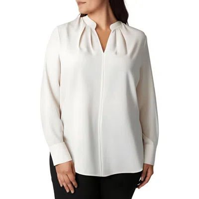 Anne Klein Plus Womens Chiffon Split Neck Blouse In White