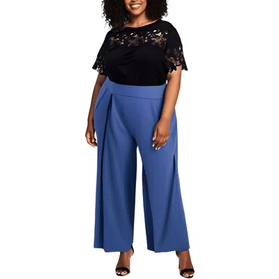 Anne Klein Plus Womens Drapey High Rise Wide Leg Pants In Blue