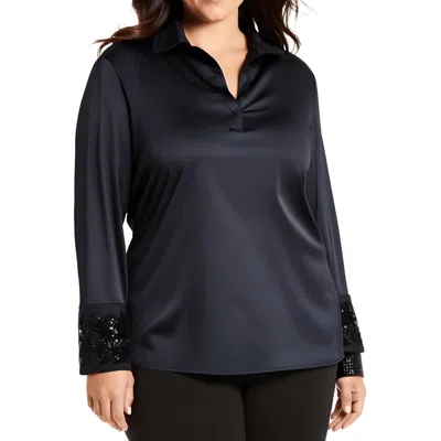 Anne Klein Plus Womens Embellished Manmade Blouse