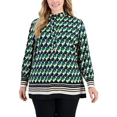 Anne Klein Plus Womens Geometric Polyester Henley In Multi