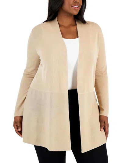 Anne Klein Plus Womens Open Front Midi Cardigan Sweater In Beige