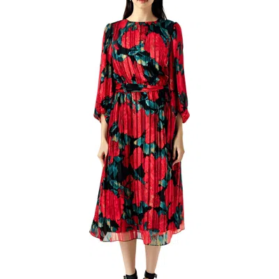 Anne Klein Plus Womens Pleated Polyester Midi Dress In Multi