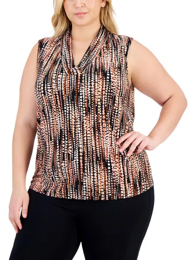 Anne Klein Plus Womens Printed Polyester Blouse In Multi