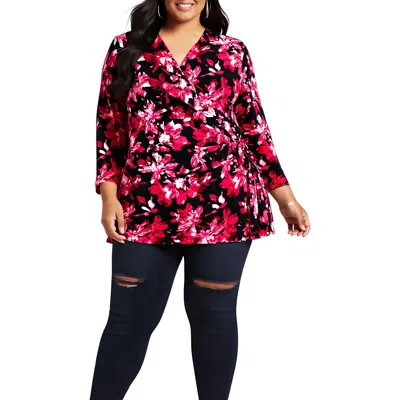 Anne Klein Plus Womens Printed Polyester Wrap Top In Pink