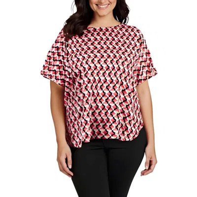 Anne Klein Plus Womens Printed Satin Blouse In Pink