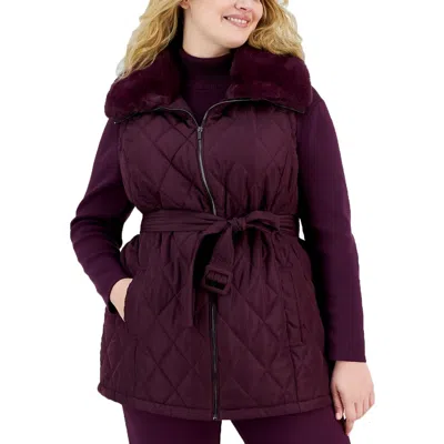 Anne Klein Plus Womens Quilted Polyester Puffer Vest In Brown