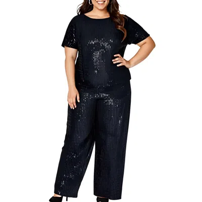 Anne Klein Plus Womens Sequined Manmade Peplum Top