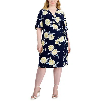 Anne Klein Plus Womens Side Tie V-neck Wrap Dress In Multi