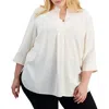 Anne Klein Plus Womens Solid Chiffon Blouse In Beige