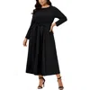 Anne Klein Plus Womens Solid Polyester Midi Dress In Black