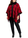 ANNE KLEIN PLUS WOMENS TRIMMED ZIP FALL PONCHO SWEATER