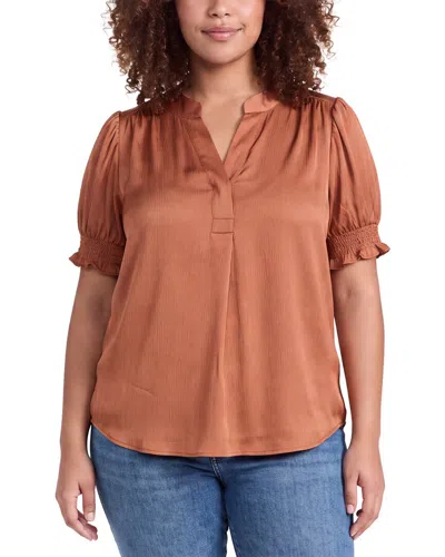 Anne Klein Plus Y Neck Blouse In Brown