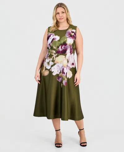 Anne Klein Plus-size Printed Scuba A-line Dress In Black