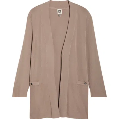Anne Klein Pocket Open Front Cardigan In Brown