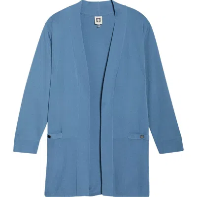 Anne Klein Pocket Open Front Cardigan In Blue