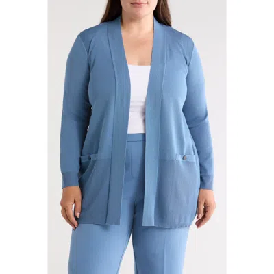 Anne Klein Pocket Open Front Cardigan In Blue