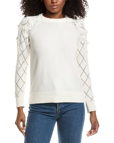 Anne Klein Pointelle Floral Sleeve Sweater In White