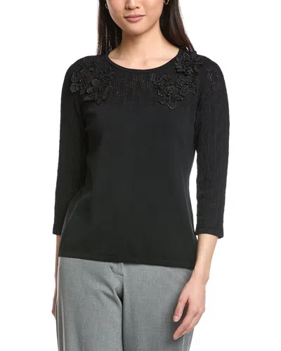 Anne Klein Pointelle Stitch Yoke Top In Animal Print