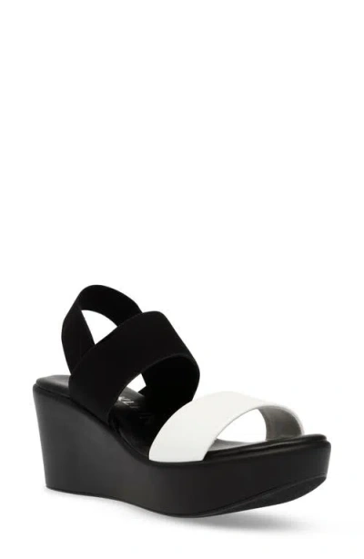 Anne Klein Poli Strappy Platform Wedge In White/ Black