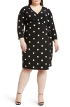 Anne Klein Polka Dot Classic Wrap Dress In Anne Black/ Anne White