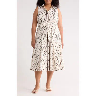 Anne Klein Polka Dot Cotton Midi Shirtdress In Multi
