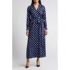 Anne Klein Polka Dot Long Sleeve Faux Wrap Dress In Mdnght Nvy/cape Blue