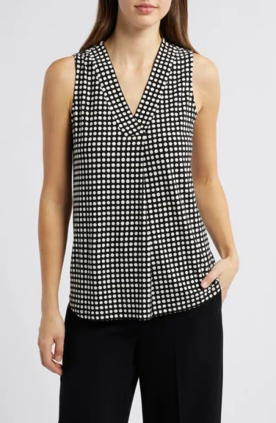 Anne Klein Polka Dot Pleat Front Shell In Gray
