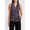 Anne Klein Polka Dot Pleat V-neck Shell In Deep Plum Multi