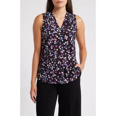 Anne Klein Polka Dot Pleat V-neck Shell In Purple
