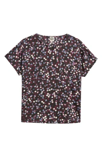 Anne Klein Polka Dot Short Sleeve Top In Anne Black/ Deep Plum Multi