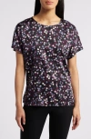 Anne Klein Women's Printed Dolman-sleeve Side-slit Top In Anne Black/deep Plum Multi