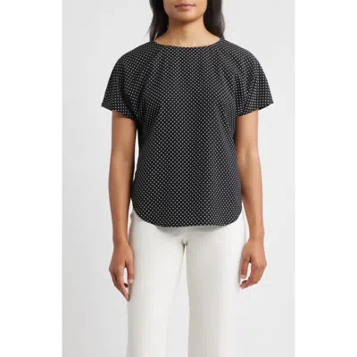 Anne Klein Polka Dot Short Sleeve Top In Black