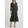 Anne Klein Polka Dot Smocked Waist Midi Dress