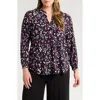 Anne Klein Polka Dot Split Neck Tunic Top In Deep Plum Multi