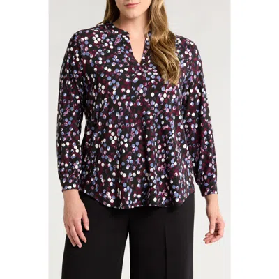 Anne Klein Polka Dot Split Neck Tunic Top In Deep Plum