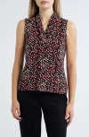 Anne Klein Women's Pleated-neck Printed Sleeveless Top In Anne Black Multi