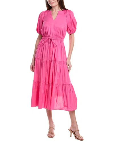 ANNE KLEIN ANNE KLEIN POPLIN TIERED PUFF SLEEVE MIDI DRESS