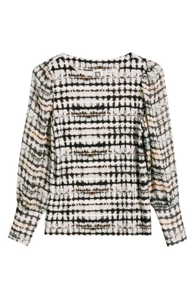 Anne Klein Print Bishop Sleeve Top In White/black