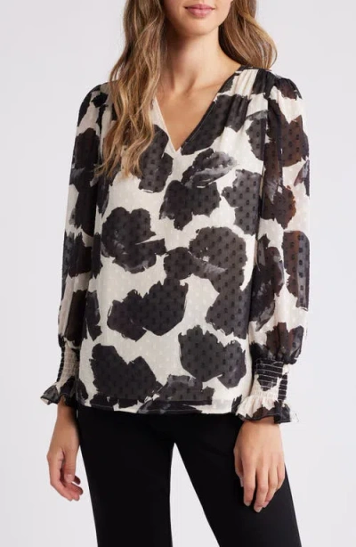 Anne Klein Print Clip Dot Top In Anne White,anne Black