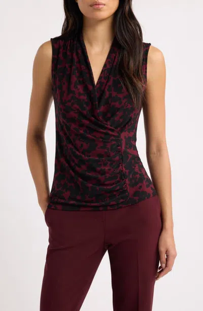 Anne Klein Print Faux Wrap Sleeveless Top In Red