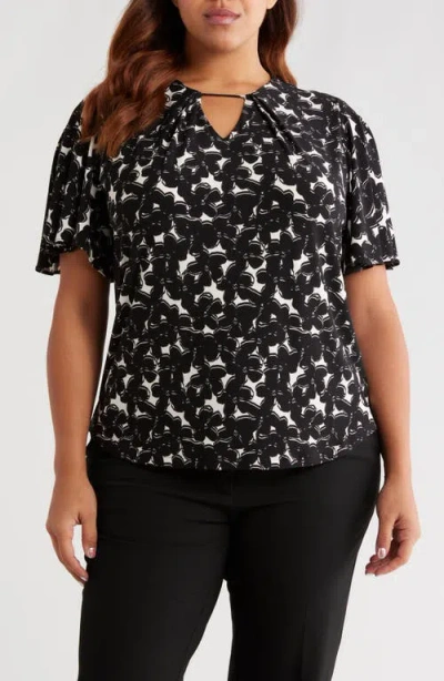 Anne Klein Plus Size Printed Short-sleeve Keyhole Top In Multi