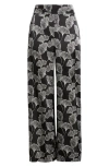 Anne Klein Print High Waist Pull-on Wide Leg Pants In Black