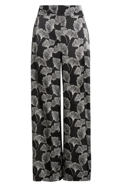 Anne Klein Print High Waist Pull-on Wide Leg Pants In Black