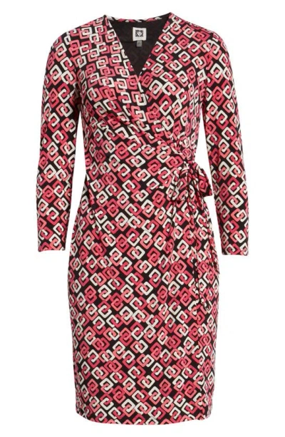 Anne Klein Print Long Sleeve Wrap Dress In Anne Black/ Camellia ml