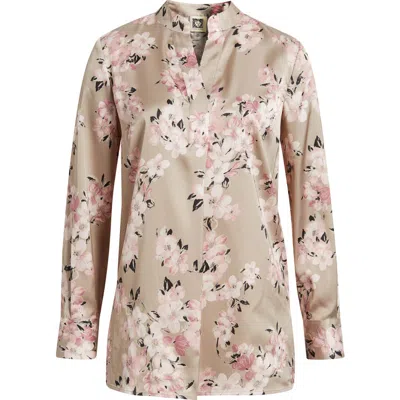 Anne Klein Print Popover Satin Top In Green