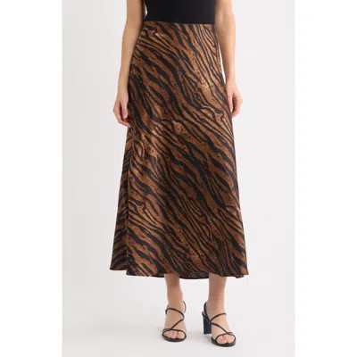Anne Klein Print Pull-on Bias Flared Skirt In Brown