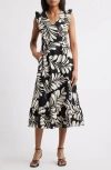 Anne Klein Plus Size Printed V-neck Ruffled Midi Dress In Black