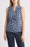 Anne Klein Shirred Surplice Blouse In Blue