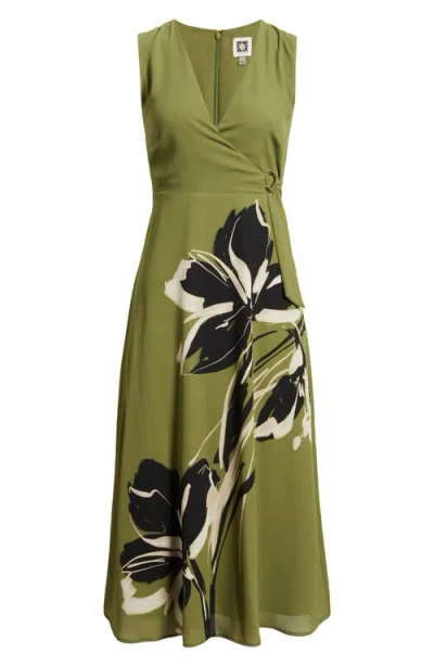 Anne Klein Print Sleeveless Faux Wrap Midi Dress In Multi